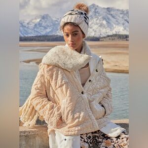 Anthropologie Quilted Velvet Shirt Jacket - Ivory - XL